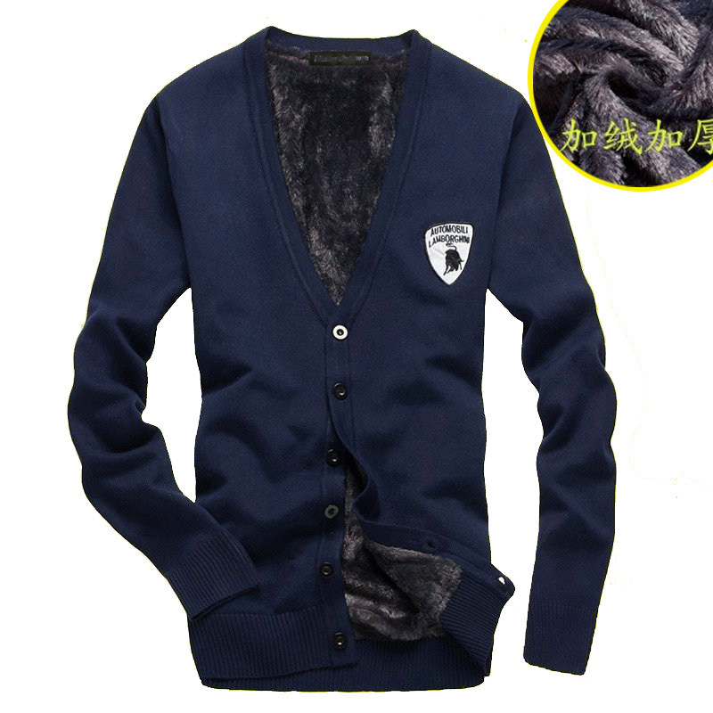 包邮<em>加绒加厚</em>针织衫<em>毛衣男</em>韩版修身V领男开衫