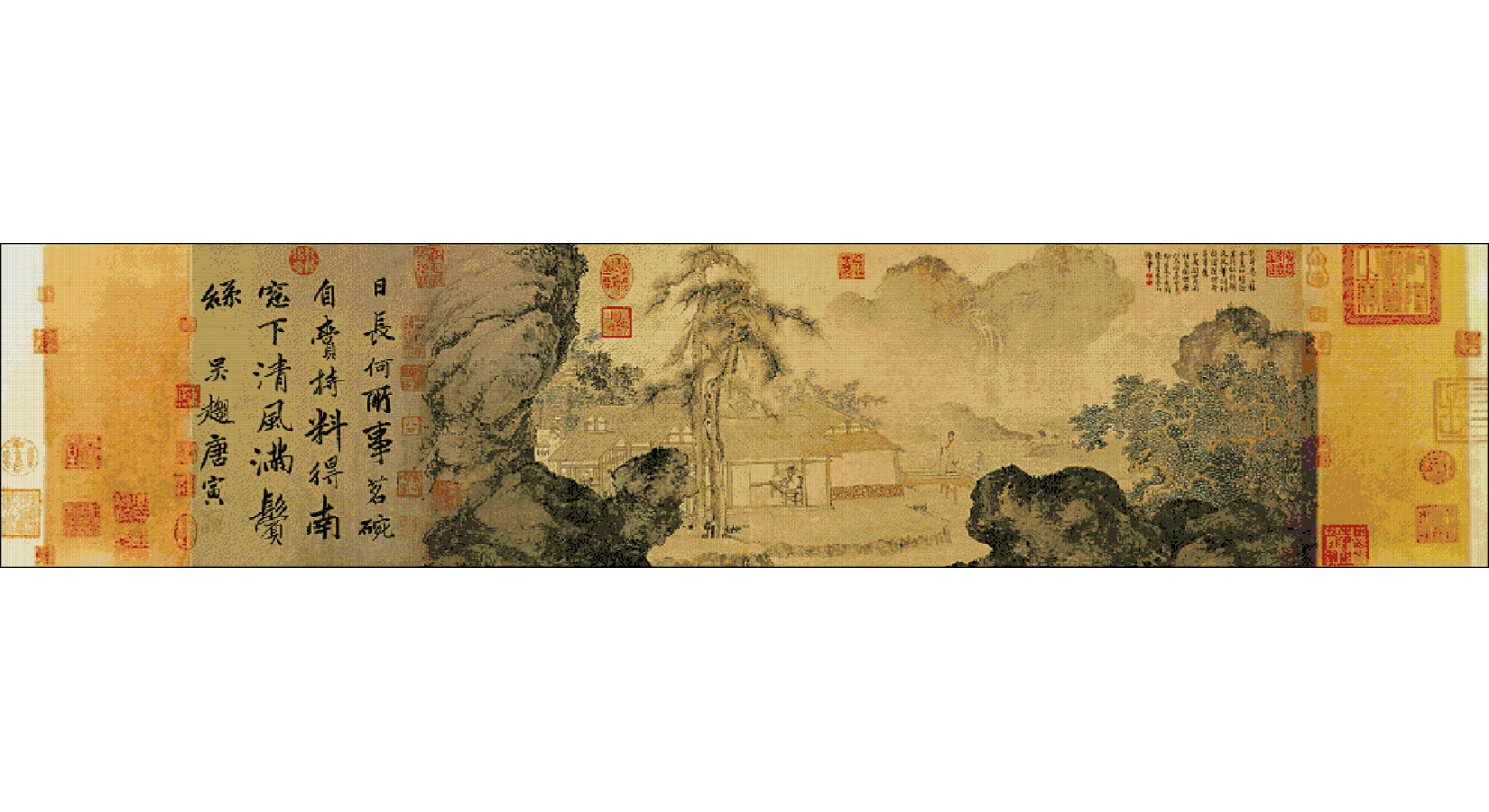 包邮十字绣 唐伯虎 山水 十大 传世名画 中国风 事茗图
