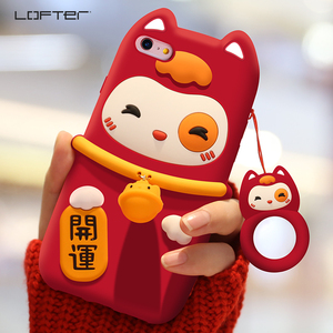 Loft Lucky Apple 6plus Mobile Shell iphone6splus Women Red Cat Cover Soft Silicone Case iphone6 ​​Drop-Soft Soft Shell Cartoon Cute Band 6 Dây buộc - Nhẫn