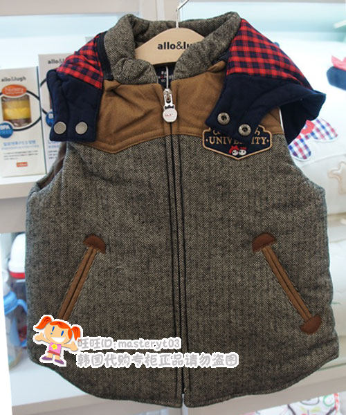 韩版allo lugh男女孩<em>棉马甲</em>2013冬新款<em>男宝宝</em>厚