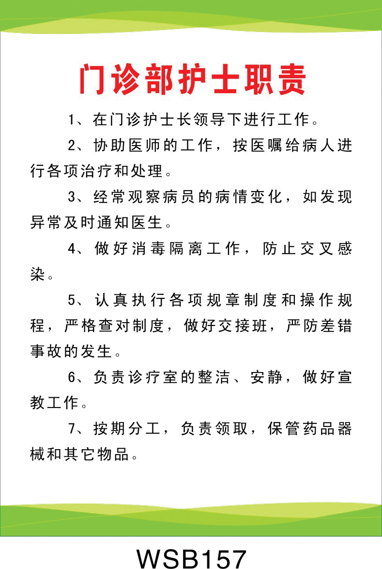 医院制度 卫生院海报标语 门诊部护士职责WS