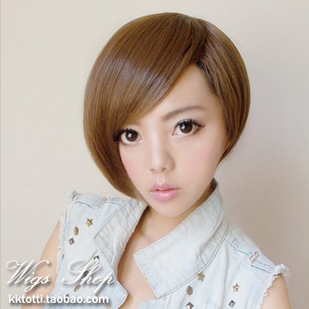 假发 新款亚麻色帅气斜刘海<em>不等式短发</em> 蘑菇头