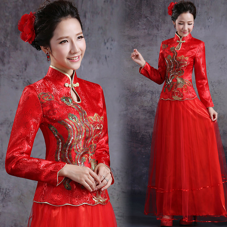2013新款旗袍新娘装红色结婚新娘礼服敬酒服