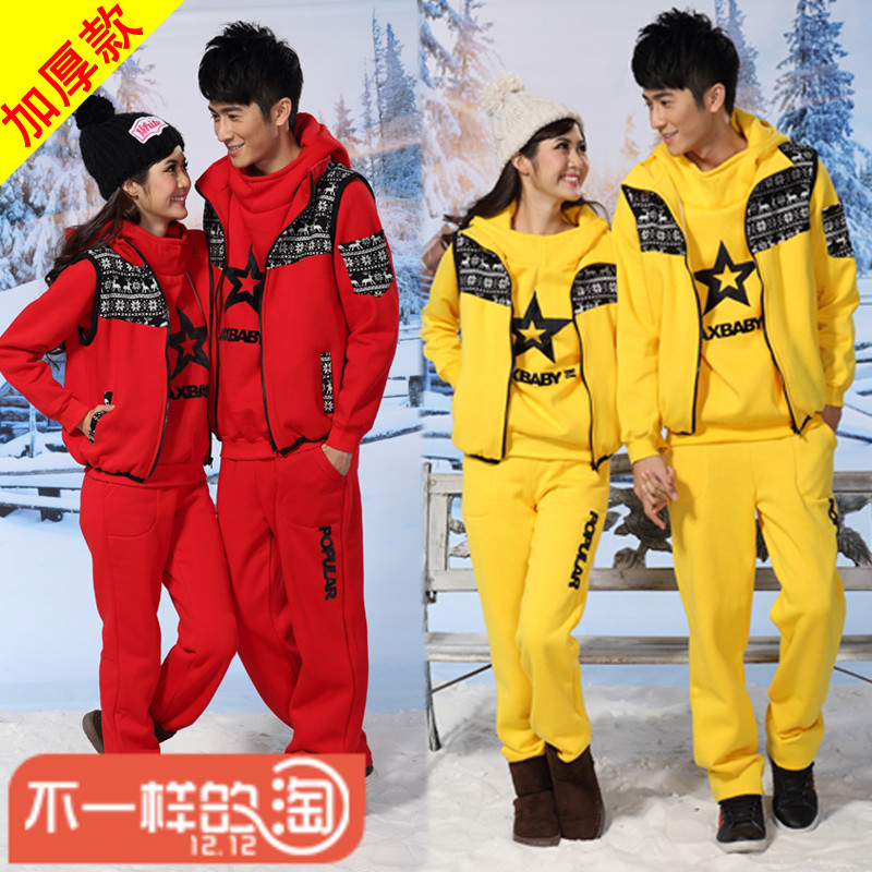 韩国情侣装冬装外套三件套装韩版秋冬季情侣卫