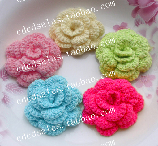 DIY毛线手工钩玫瑰花 手工编织毛线手工花 勾花