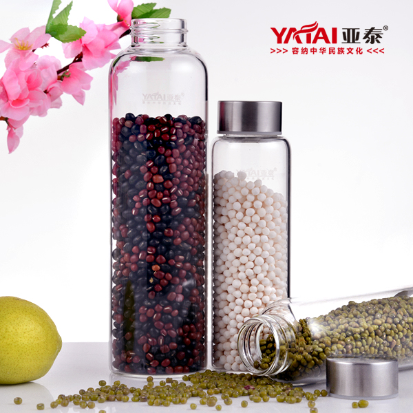 亚泰透明玻璃杯水杯 创意带盖车载便携防漏杯