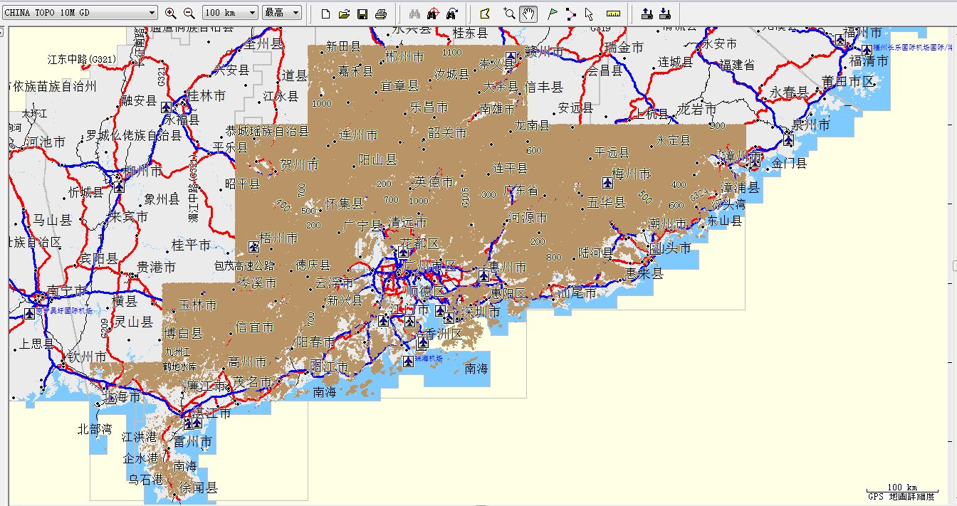 现货广东省海南省全境10米等高线导航地图含