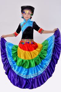 六一少儿童彝族舞蹈服装大摆裙开场舞台表演服