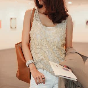 购物新风尚 夏装新品 韩版镂空蕾丝背心宽松大码吊带背心女T1005