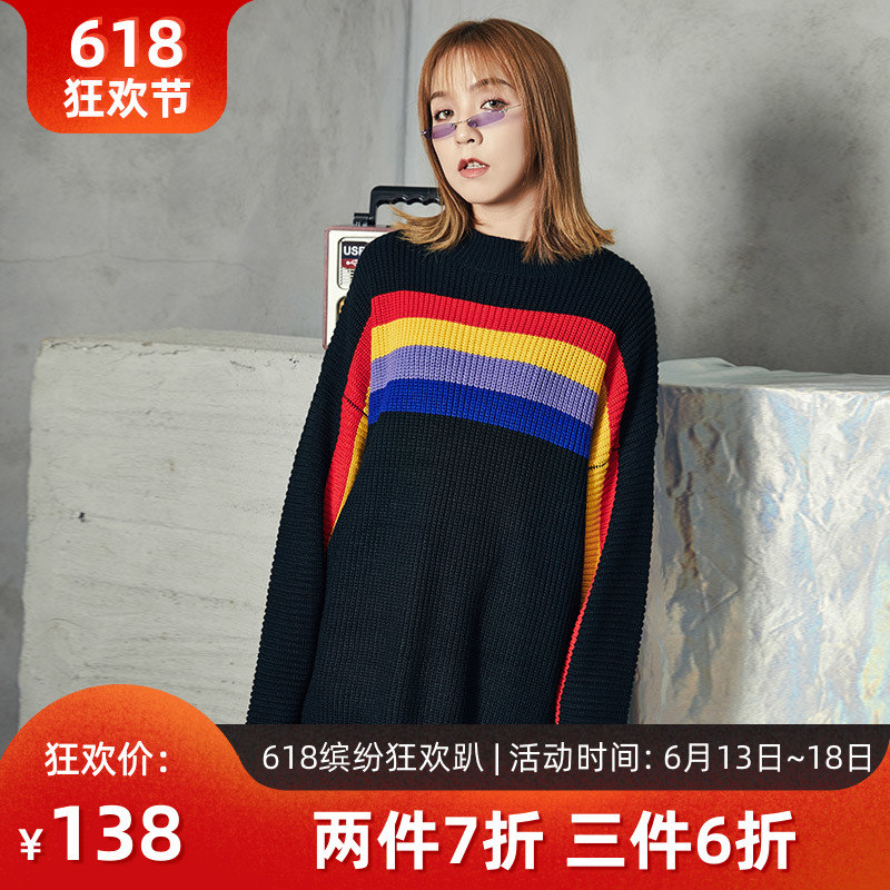 月老家 街头原宿风彩色条纹宽松套头毛衣女2019春款针织衫潮在类目 女装/女士精品, 毛衣中 - 来自Buy2taobao.com提供专业的淘宝代购服务