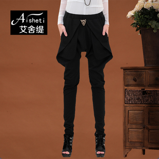  韩版新款显瘦女裤大码 休闲裤小脚哈伦裤潮 黑色时尚长裤子哈伦女