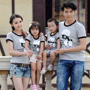  品牌亲子夏装新款亲子装T恤灰色一家三口亲子装父女装夏装