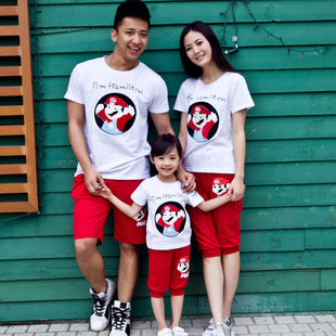 夏装新款童装超级玛丽印花亲子装 母女装母子装全家装家庭装