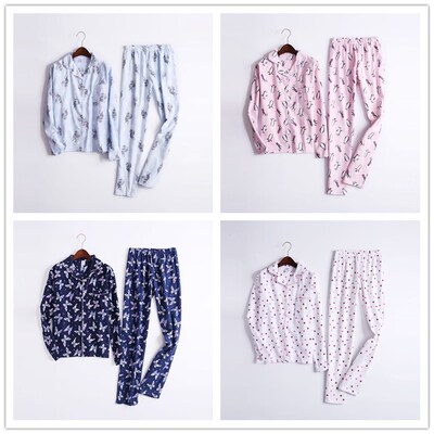 包邮！秋冬女士纯棉绒布家居服 长袖长裤 宽松卡通 全棉睡衣套装