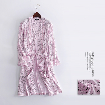 春夏季女士花边心形针织纯棉长袖睡衣睡袍薄棉中长款家居服 浴袍