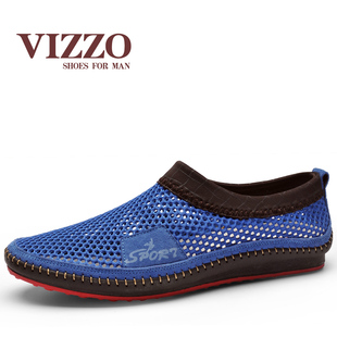  VIZZO 男鞋 夏季透气网面日常休闲鞋 新款男士网眼打孔网布板鞋子