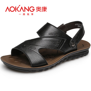  奥康牛皮133315117夏季透气铆钉套筒平跟粒面皮套趾流行男鞋凉鞋