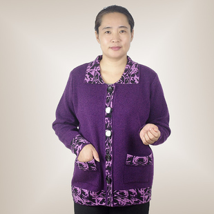  中老年女装妈妈装 毛衣开衫 女 特大码 妈妈羊毛衫 秋装j加肥加大