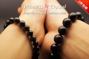  正品 天然黑曜石手链 双彩虹眼圆珠水晶手链 情侣手链 男女款特价