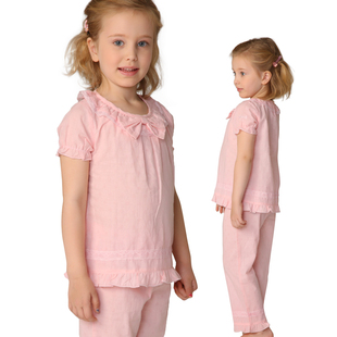  【爱购】儿童睡衣 女童夏款纯棉儿童家居服女童睡衣 短袖长裤套装