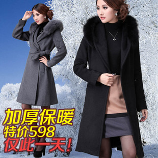  女冬装狐狸毛领羊绒羊毛大衣正品欧美毛呢子外套厚中长款爆款