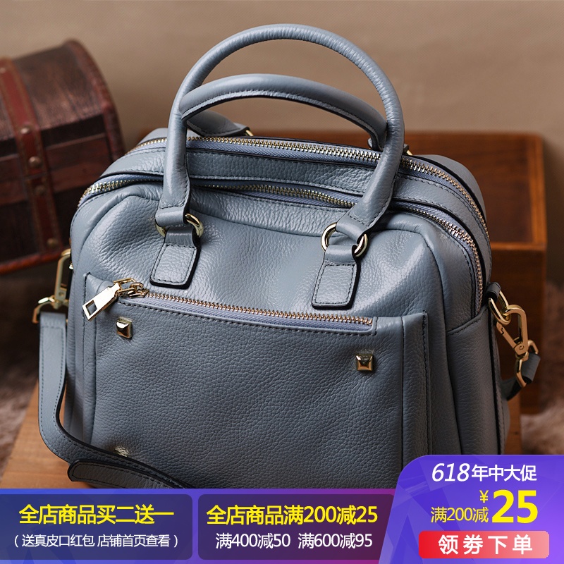 欧美时尚2019新款头层牛皮铆钉小方包单肩手提斜跨多隔层真皮女包|msdalam kategori Beg kulit/wanita/beg lelaki, beg Ms. - dari Buy2taobao.com untuk memberikan perkhidmatan ejen Taobao profesional membeli