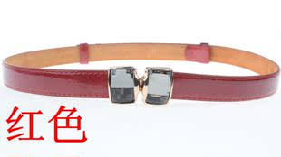  韩版漆皮 大水钻女士腰带 真皮细腰带 时尚装饰百搭 黑色裙带皮带
