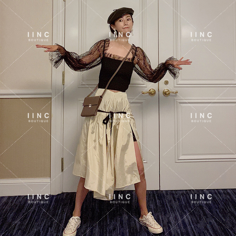 IINC买手店 MARCHEN 系带褶皱开叉半裙 a字高腰百搭半身裙 2019SS|ruв категории Женская одежда, юбка - от Buy2taobao.com для оказания профессиональной услуги покупки агента Taobao