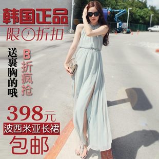  partysu韩国代购雪纺连衣裙韩版淑女露背无袖波西米亚沙滩长裙夏