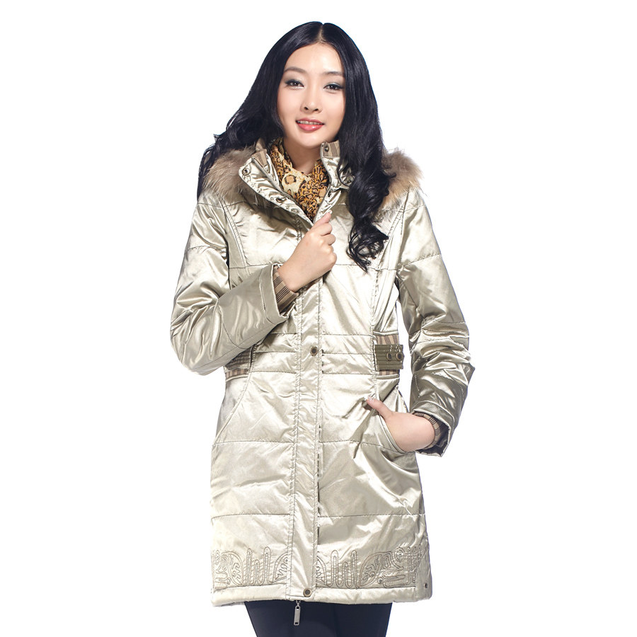 Milan winter solid slim hooded cotton coat raccoon fur collar coat jacket 58,050
