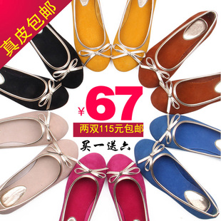  春款外贸真皮单鞋蝴蝶结欧美单鞋平跟圆头平底鞋大码英伦女鞋