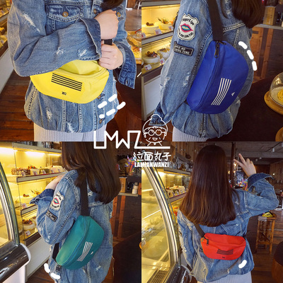 拉面丸子 韩国专辑刺绣情侣男女学生户外运动腰包胸包 斜挎单肩包