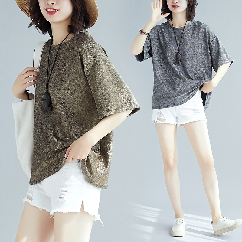Real shot fashion Western style High elasticity Easy Show thin comfortable Sparkling T-shirt jacket Show thin Mid length versionin the Women's clothing/Boutique , Large size women category - from Buy2taobao.com to provide professional Taobao agent buy service