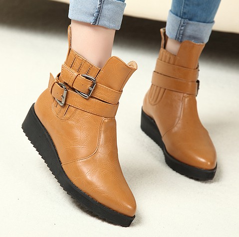 欧美百搭真皮短靴女...