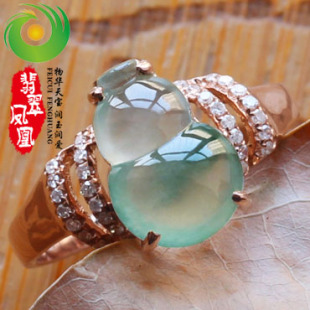 翡翠戒指玉戒指葫芦镶嵌18k金女a货冰种天然证书阳绿老坑戒面玉
