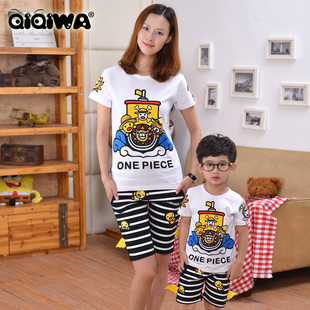  尤尤亲子专卖夏装海贼王T恤路飞白色纯棉短袖父子家庭装 6084