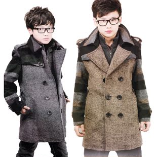  波蓝贝贝童装韩版男童大衣大童儿童羊毛呢子加厚外套羊绒夹棉风衣
