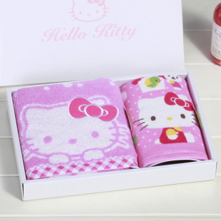  内野Hello Kitty两件套面巾方巾礼盒 纯棉毛巾 无捻纱布 柔软吸水