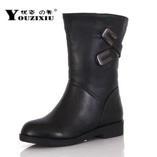  12冬季舒适平跟真皮女棉靴保暖雪地靴牛皮靴子方跟女短靴清仓包邮