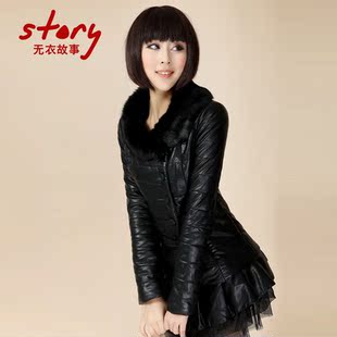  无衣故事冬装棉衣女 俩穿带裙摆韩版女装新款修身兔毛