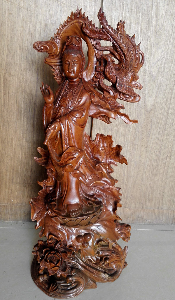 精雕工艺绿檀木雕工艺品凤凰站荷叶滴水观音菩萨佛像风水摆件|msdalam kategori Aksesori rumah, ukiran, ukiran kayu - dari Buy2taobao.com untuk memberikan perkhidmatan ejen Taobao profesional membeli