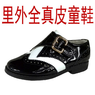  韩版儿童皮鞋黑白牛皮鞋搭带魔幻贴学生单鞋休闲鞋西装花童演出鞋