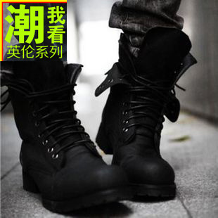 复古马丁靴军靴男高筒户外靴子男士高帮磨砂靴韩版潮流皮靴英伦鞋