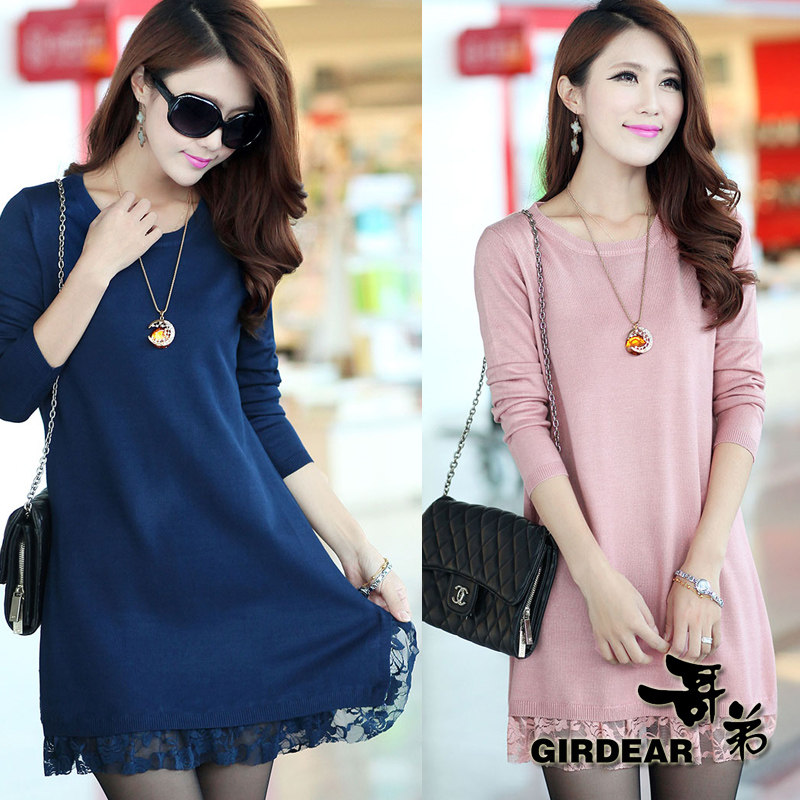 2013秋装新款正品<em>哥弟女装毛衣</em>韩版蕾丝针织