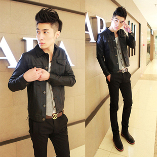  春装新款 潮流英伦帅气水洗皮机车皮衣 韩版修身男式休闲皮衣外套