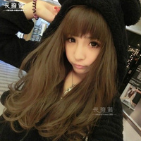 假发韩式<em>长卷</em>蓬松长卷发女齐<em>斜刘海</em>中长直梨花