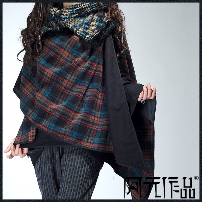 D76阿元作品 冬装新款复古中长款斗篷披肩毛