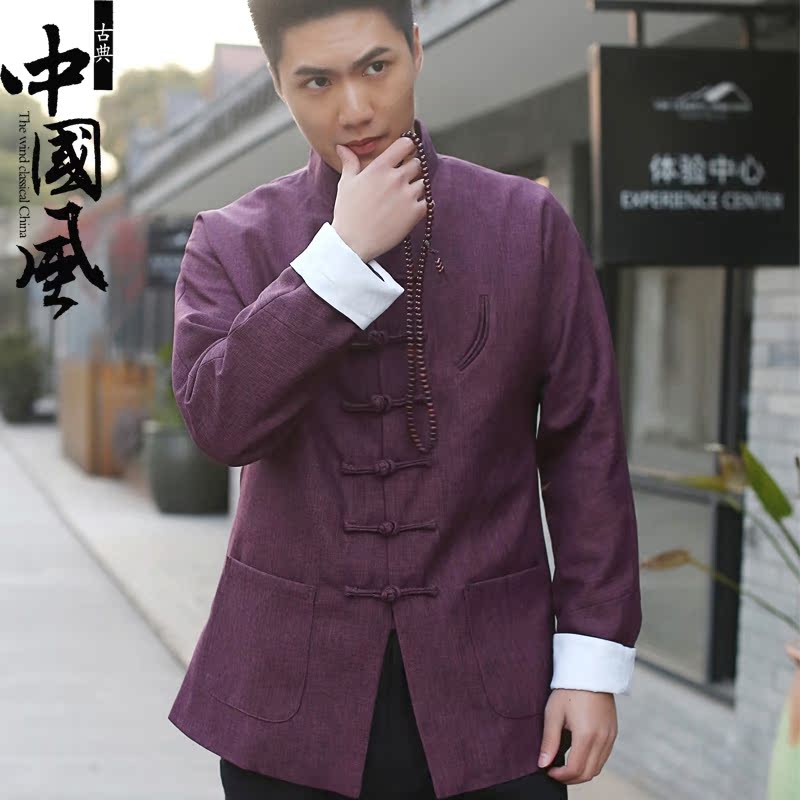 中国风唐装男青年复古修身改良棉麻汉服中山装中式休闲夹克外套|ruв категории Мужская одежда, национальная одежда - от Buy2taobao.com для оказания профессиональной услуги покупки агента Taobao