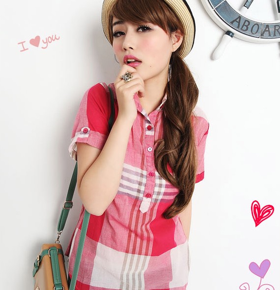 甜美学院风学生格子...