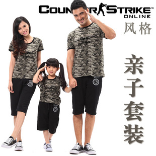  亲子装夏装款纯棉亲子装T恤全家装母女装父子装母子装迷彩服